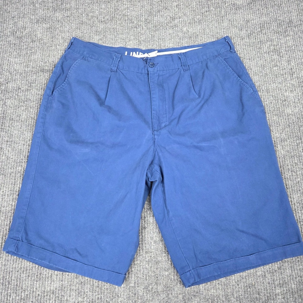Linea Uomo Mens Blue Pleated Chino Shorts‎ Size 40 Cotton Cuffed Casual 26864